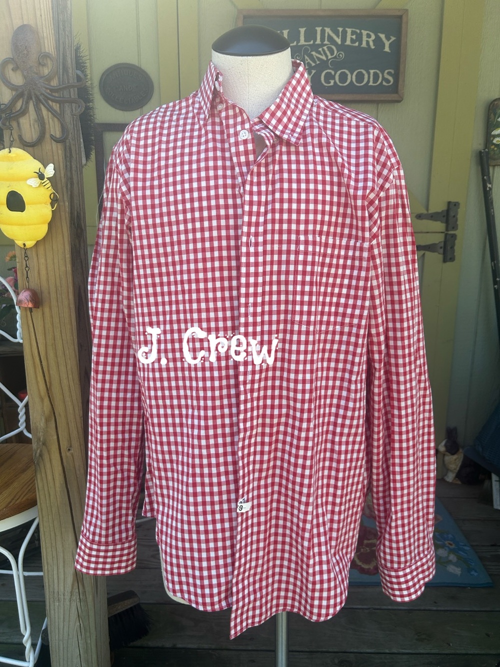 J. CREW Red and White Gingham Button-Up Shirt